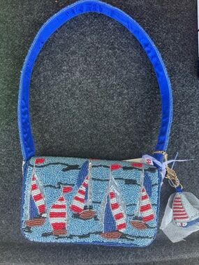 Viral Beaded Sailboat Shoulder Bag in Blue - Unbranded